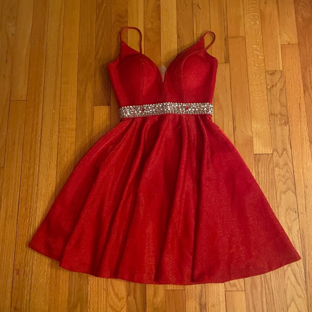 Red Sparkly Dress with Rhinestone Belt